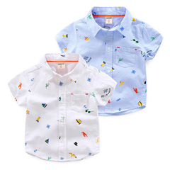 Boys' Short Sleeve Shirt 2021 New Summer Korean Style Children's Cartoon Print Casual Shirt Dropshipping One Piece