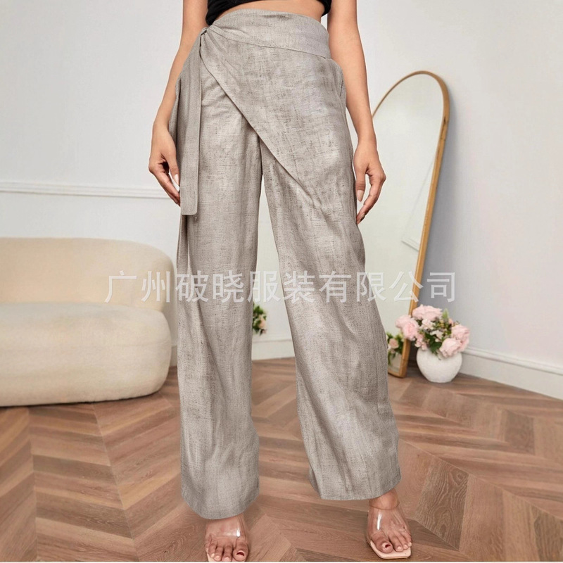 Cos Style Women's Clothing Mall Same Style Casual Straight-Leg Wrap-Up Lace-Up Pants for Women 2025 Summer New Products