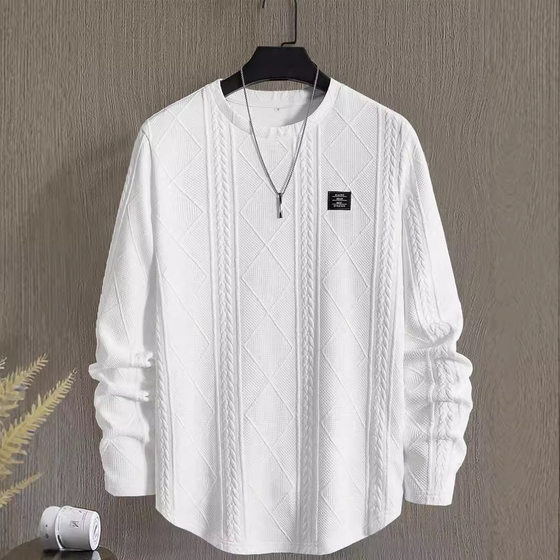 Autumn and Winter New Men's Letter Collage Chest Details Casual Loose Crewneck Pullover Long Sleeve White Sweater