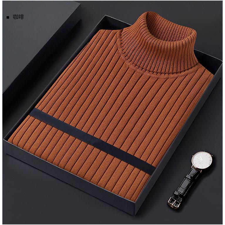 Winter Men's High-Neck Sweater Trendy Slim-Fit Thickened Base Layer Sweater Youth Long-Neck Solid Color Cable Knit Sweater for Men
