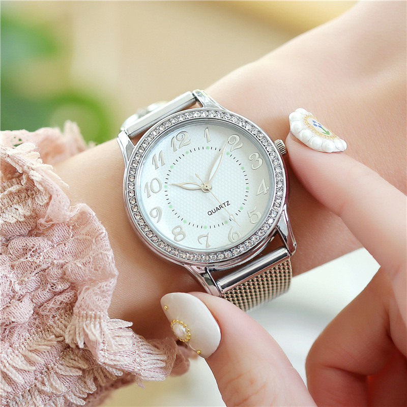 Glow Student Diamond Girl Rubber Mesh Belt Women's Quartz Watch Women Watches            es_voghion.com