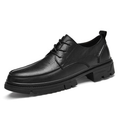 Fall New Arrival Men's Lace-Up Leather Shoes, Full-Grain Cowhide, Thick-Soled & Soft-Underfoot, Mid-Height Casual & Business Style, Chunky Sole