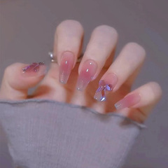 X135假指甲貼片可拆卸穿戴甲美甲甲片紫色冰蝶暈染氣質顯白防水女