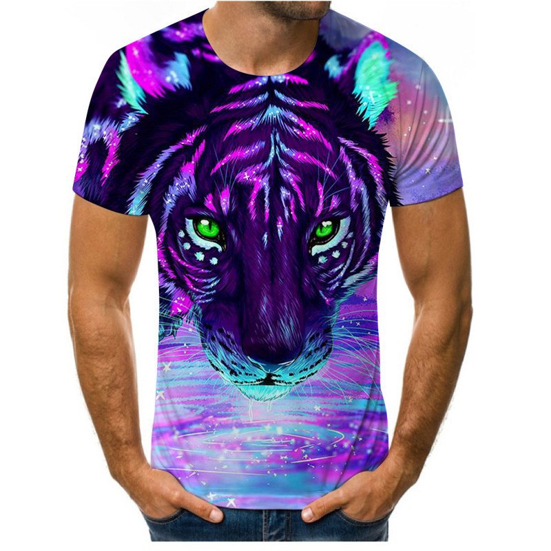 Venta caliente Forest Beast 3D impresión digital hombre calle salvaje hombro recto jersey transpirable suelta camiseta de manga corta