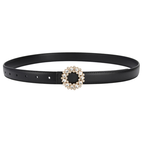Belt Women's Fashion Versatile Trend Decorative Suit Cowhide Thin Belt Rhinestone Genuine Leather Ins Style Jeans Belt