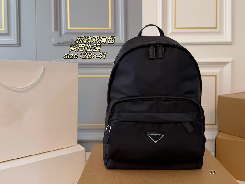 Cross-border Oxford cloth nylon triangular logo pocket backpack, laptop book bag, large-capacity casual versatile backpack