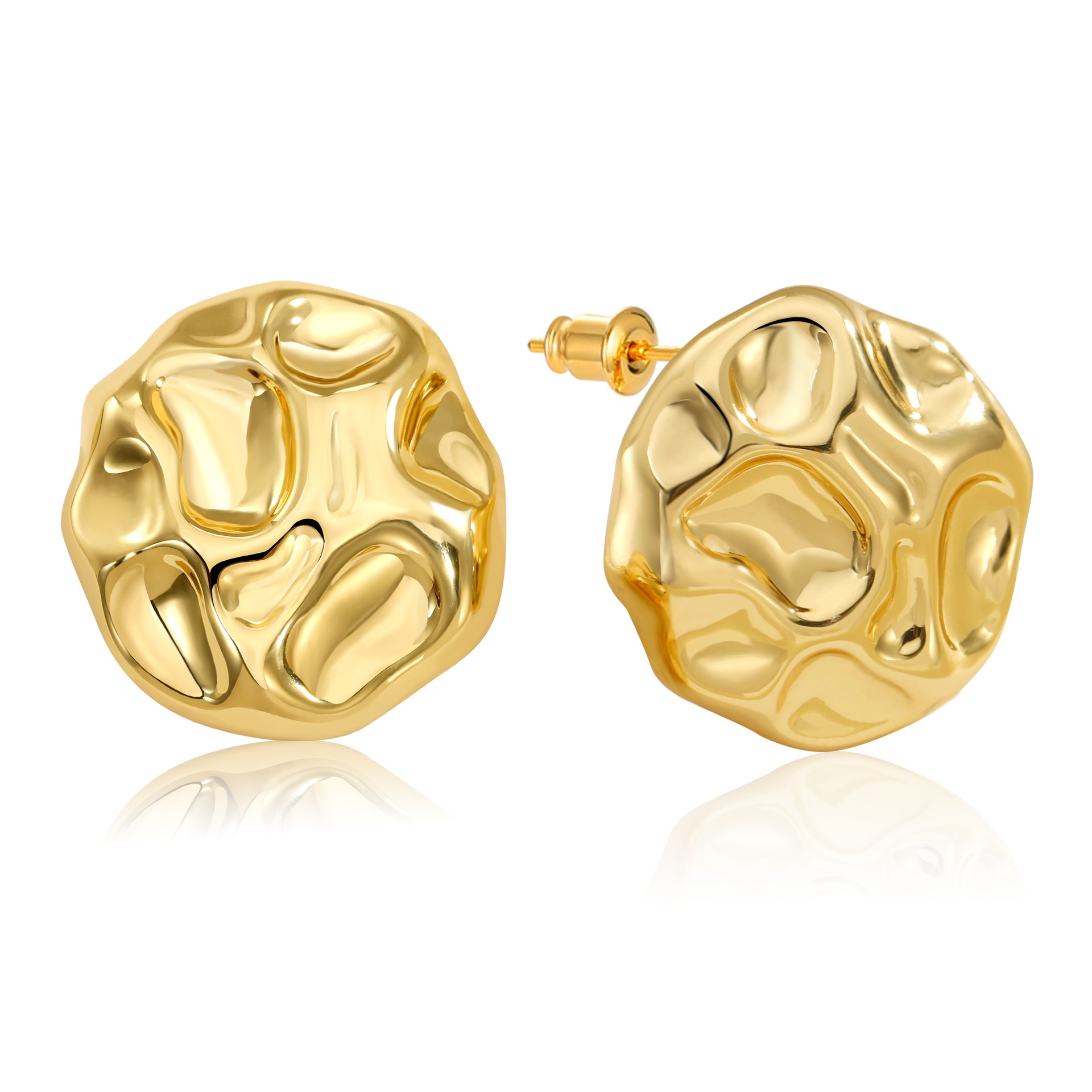 fashionable-simple-irregular-design-metal-color-matching-bright-surface-pleated-concave-convex-earrings-elegant-ins-style-female-earrings