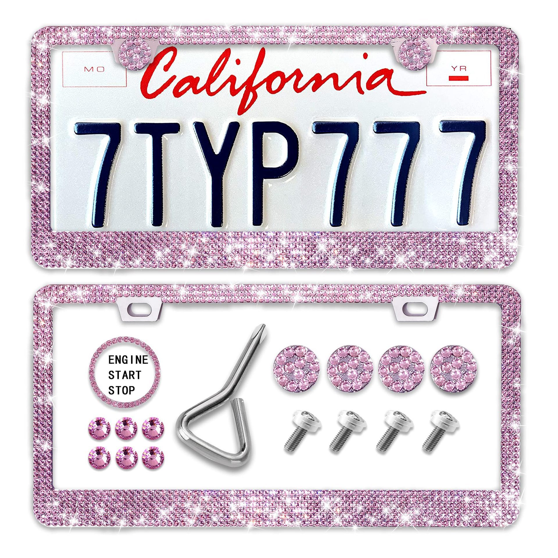 Car license plate frame with diamonds, high-end cross-border crystal diamond license plate holder, simple and stylish, US standard license plate frame for women
