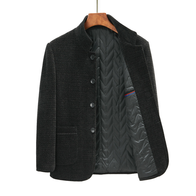 Venta al por mayor primavera y otoño hombres de mediana edad y ancianos ropa fina para papá chaqueta de chenilla casual con cuello alto chaqueta botones de negocios