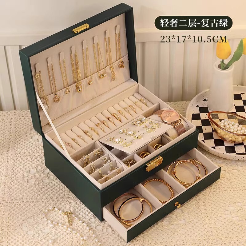高质量抽屉三层首饰收纳盒项链耳钉饰品黄金珠宝桌面大容量收纳|undefined