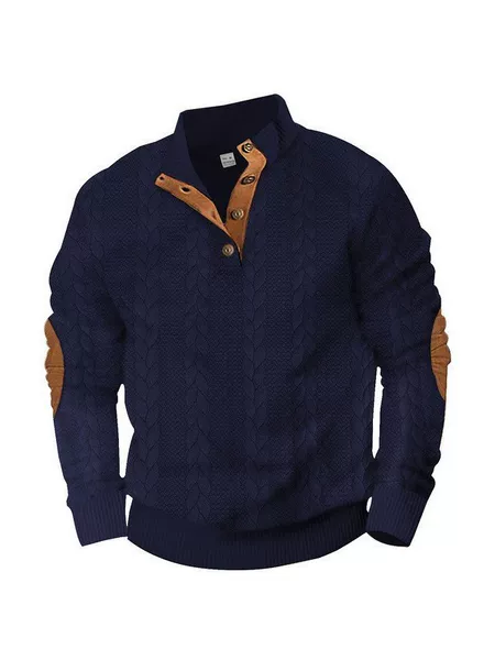 2025 Cross-border Hot Selling Autumn and Winter European Size Men's Outdoor Casual Collar Long Sleeve Jacquard Knitted Pullover Sweater Trendy