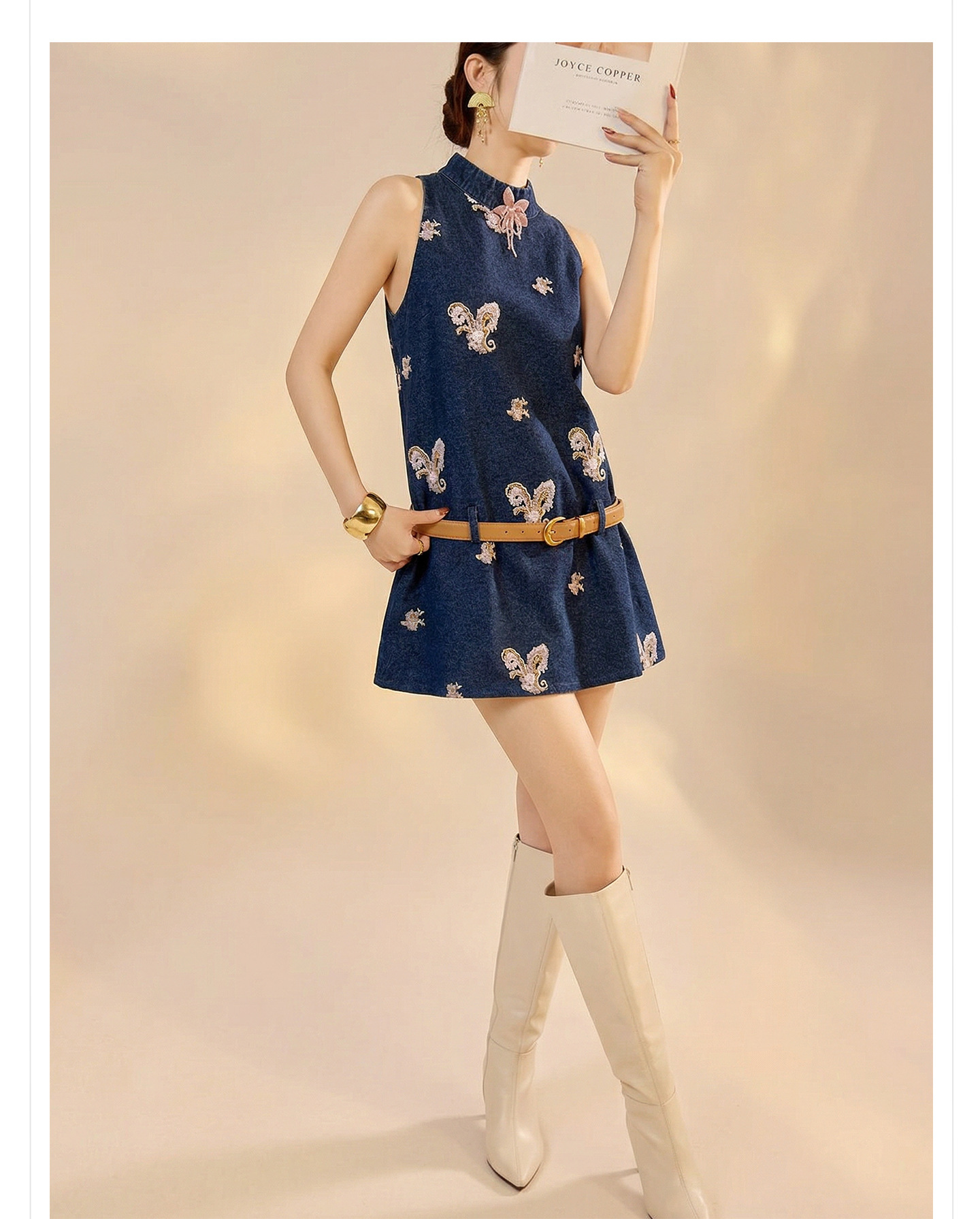 Bộ áo không tay và quần short denim phong cách Tân Trung Hoa mùa hè — bộ đồ, Trang chủ, quần đùi chi tiết 11