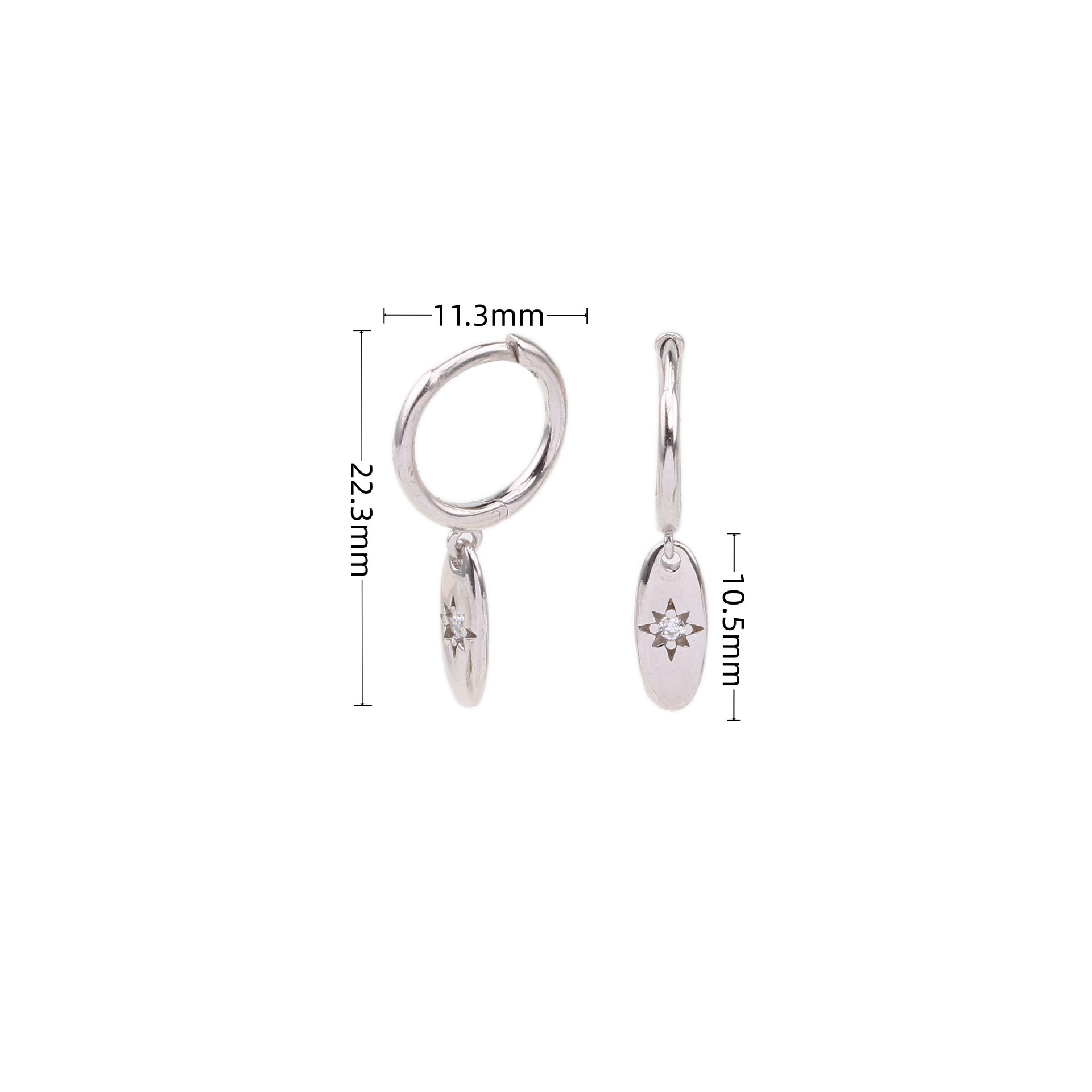 0.03µm Gold Plating Thickness 1 Pair 925 Sterling Silver Zircon Star Drop Earrings
