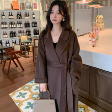 赫本风毛呢外套女小个子双面高级浴袍羊毛骆驼绒大衣女冬季加厚