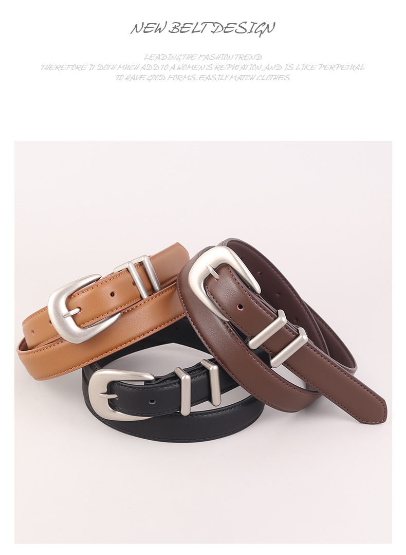 New Retro Silver Genuine Leather Women's Belt Fashionable and Versatile Belt Decoration with Jeans Skirt Belt Trendy Women's Stock_voghion.com