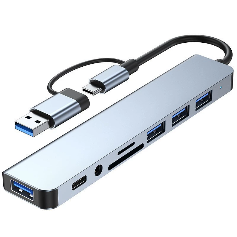 Двухголовая док-станция 5-в-1 Type-C, USB-концентратор концентратора, многофункциональная док-станция расширения со считыванием карт