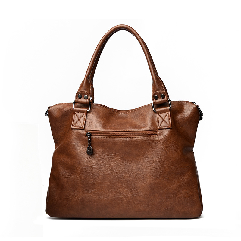 Genuine Leather Women's Handbag New Retro Motorcycle Bag Large Capacity Tote Mom Bag Shoulder Crossbody Bag - Thumbnail 3