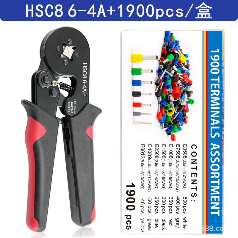 Juego de alicates de prensado de terminales tubulares/de aguja HSC8 6-4A/6-6 mini alicates europeos tipo E alicates de trinquete para terminales