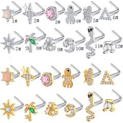 Amazon best-selling stainless steel nose ring jewelry animal flowers European and American nose ring micro-drilled zirconia nose ring body piercing