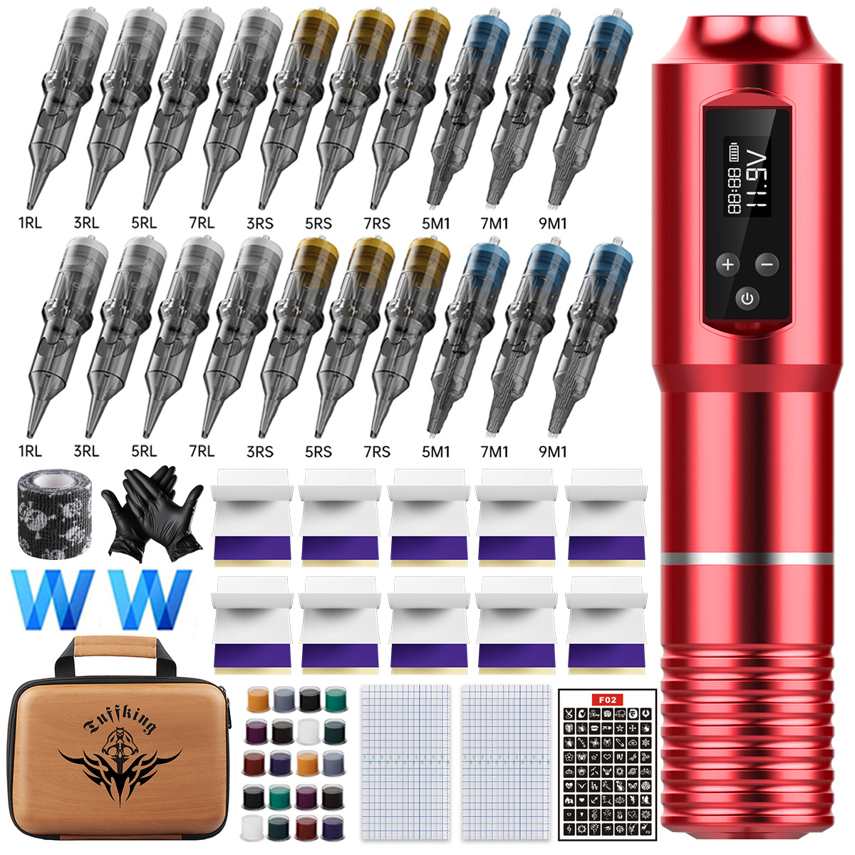Juego de máquina de tatuaje Tuffking, máquina recargable todo en uno, pantalla HD, cable cortado, niebla, bolígrafo de tatuaje inalámbrico