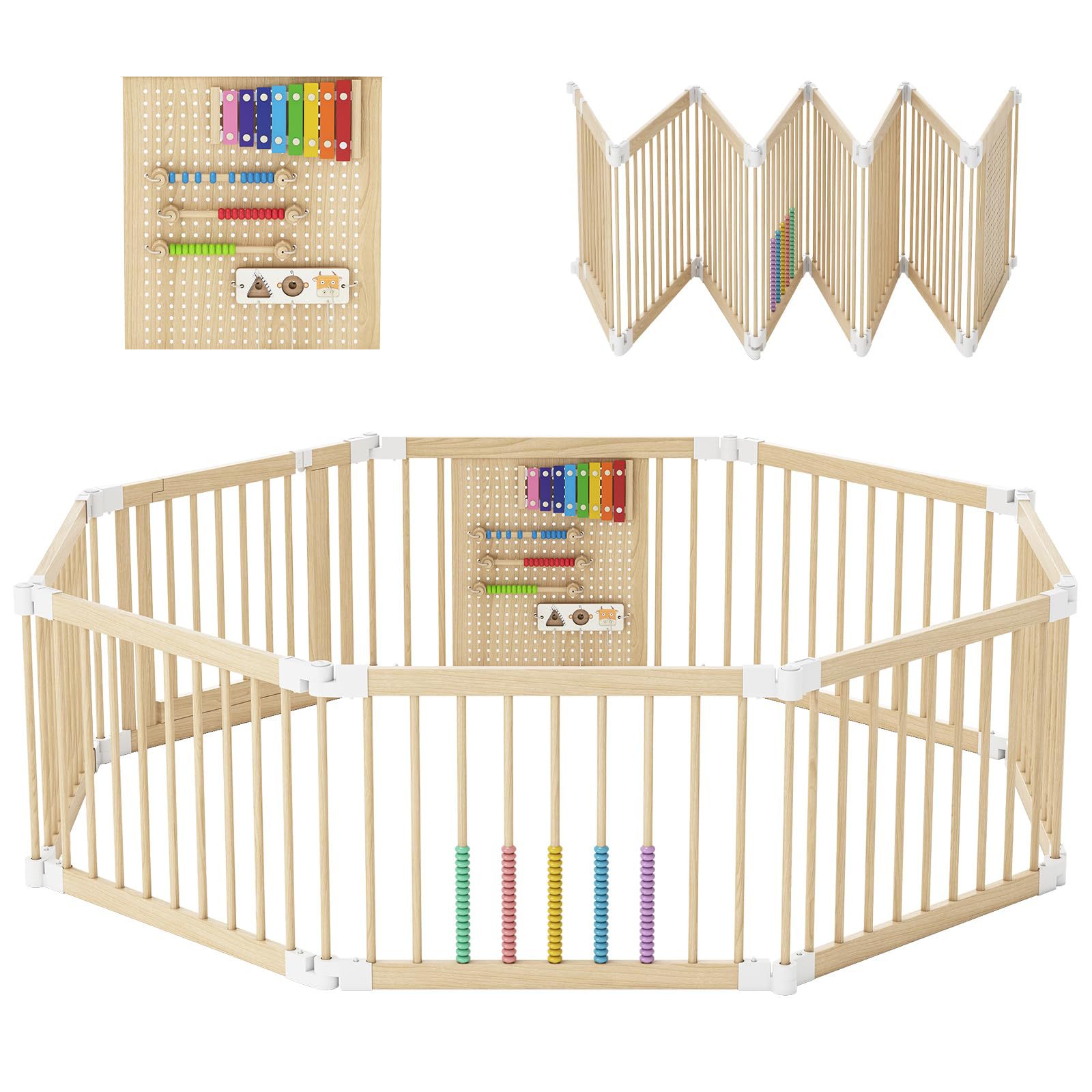 Customized Infant Wooden Fence with Lock Door Folding Fence Adjustable Shape Size Portable Baby Fence
