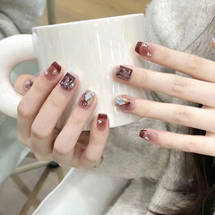 網紅顯白高級ins美甲片大鑽爆閃穿戴甲可拆卸指甲片短款美甲