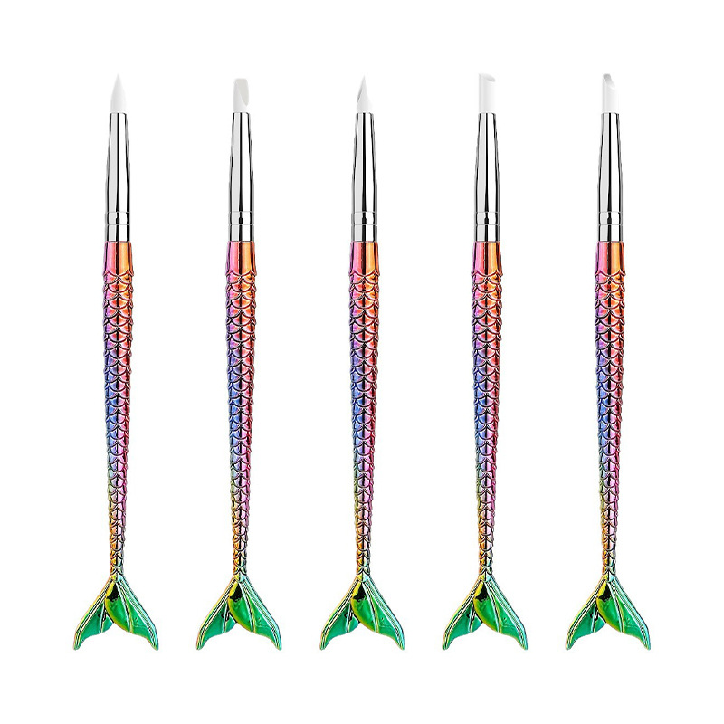 Juego de bolígrafos de silicona para manicura de 5 piezas cuidadosamente seleccionados, varilla de cola de pez degradada, pegatina de bolígrafo de silicona, herramienta de manicura recortada