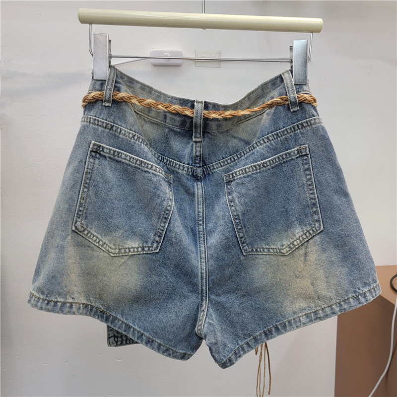 Falda Pantalón Corto de Mezclilla de Pierna Ancha de Mezclilla Efecto Desgastado