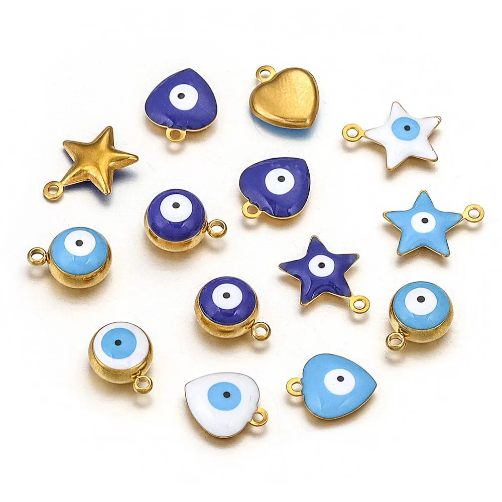 6g Weight PVD Coated Gold Plating Process Pendant Jewelry Making Type 10 PCS/Package Diameter 5mm 6 Mm 8mm 304 Stainless Steel PVD Coated Real Gold Plated Star Heart Shape Eye Light Pendant DIY Jewelry Accessories