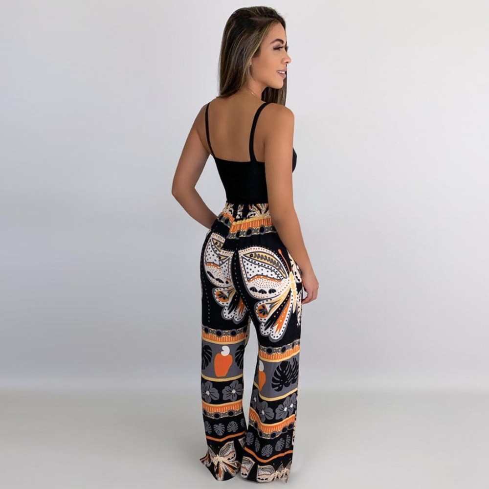 summer high waist wide leg print straight beach trousers NSHYG118518