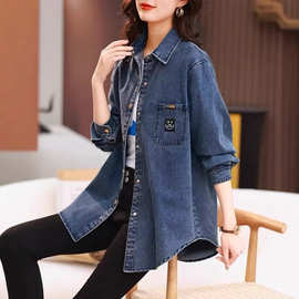 2025新款欧货法式减龄上衣爆款高级感叠穿衬衣牛仔衬衫女大码外套