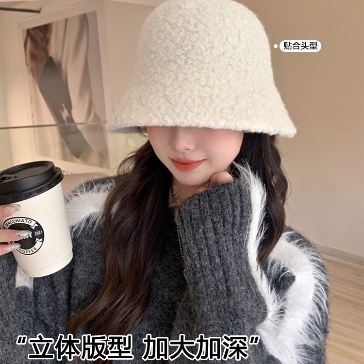 Sombrero de mujer caño invierno de cordero sombrero pescador de melanina cara pequeña sombrero de cubo cara grande sombrero de pelusa cálida
