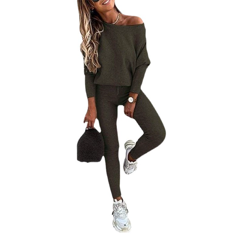 В наличии 2025 Европейская и американская внешнеторговая весенняя однотонная модная повседневная спортивная одежда с открытыми плечами на шнуровке, длинные брюки, длинный женский костюм