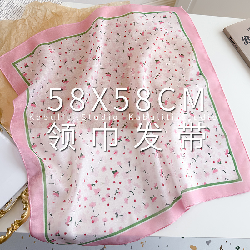 丝巾女棉麻小方巾韩版甜美粉碎花包头巾防晒装饰拍照空调房披肩潮|undefined