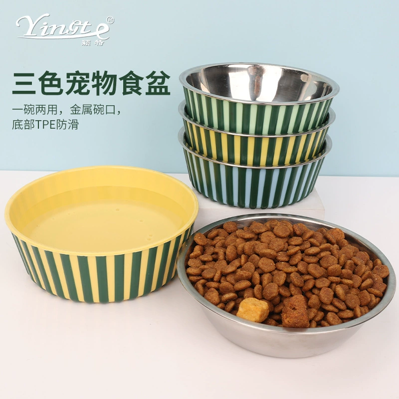Товары Для Животных Анти-Скольжения Чаша Собака Кошка Три-Цвет Чаша Для Еды Собака Чаша Еда Любимчика Чаша Металлическая Чаша