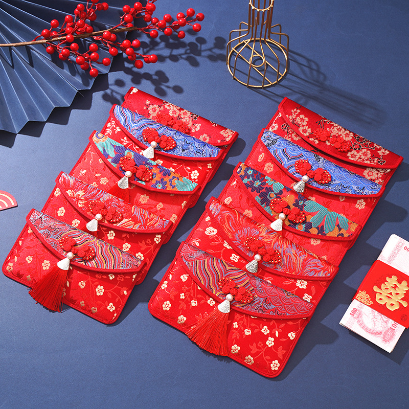 Wedding high-end 10,000 yuan cloth red envelope, wedding tea ceremony, modified fabric red envelope bag, return gift large 10,000 yuan red envelope