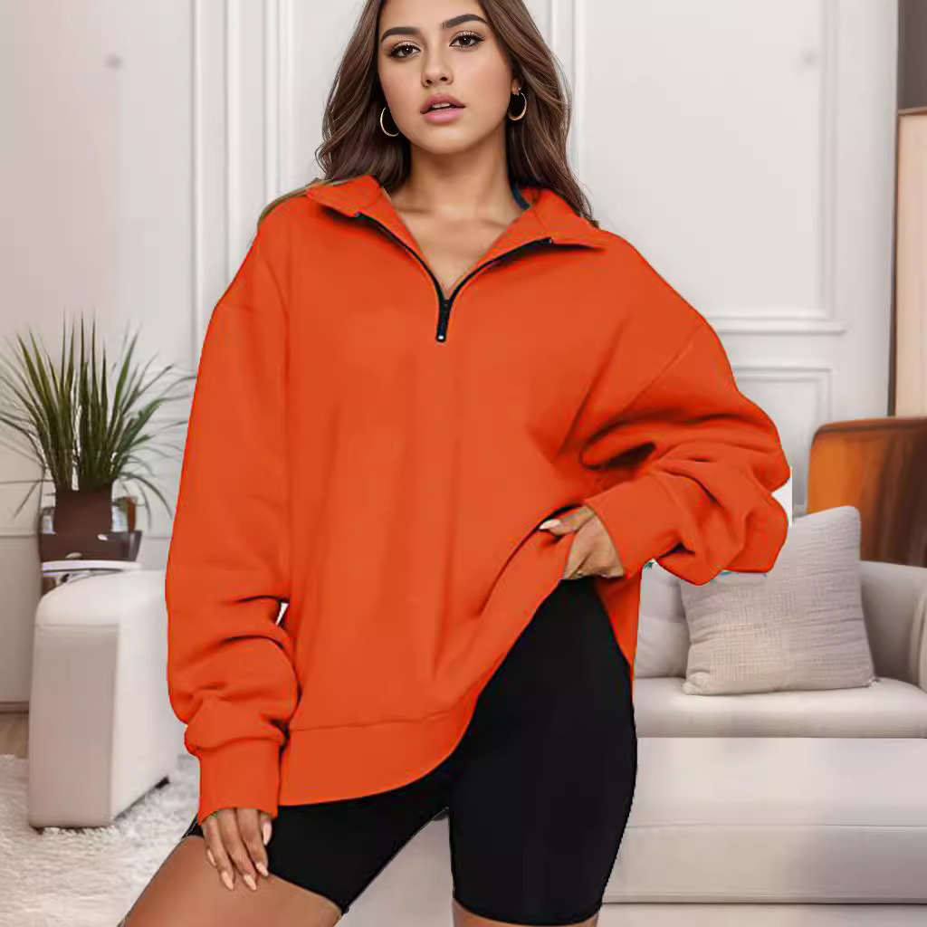 2023 Otoño e Invierno Nueva ropa de mujer europea y americana Amazon casual Top media cremallera pullover manga larga sudadera suéter mujeres