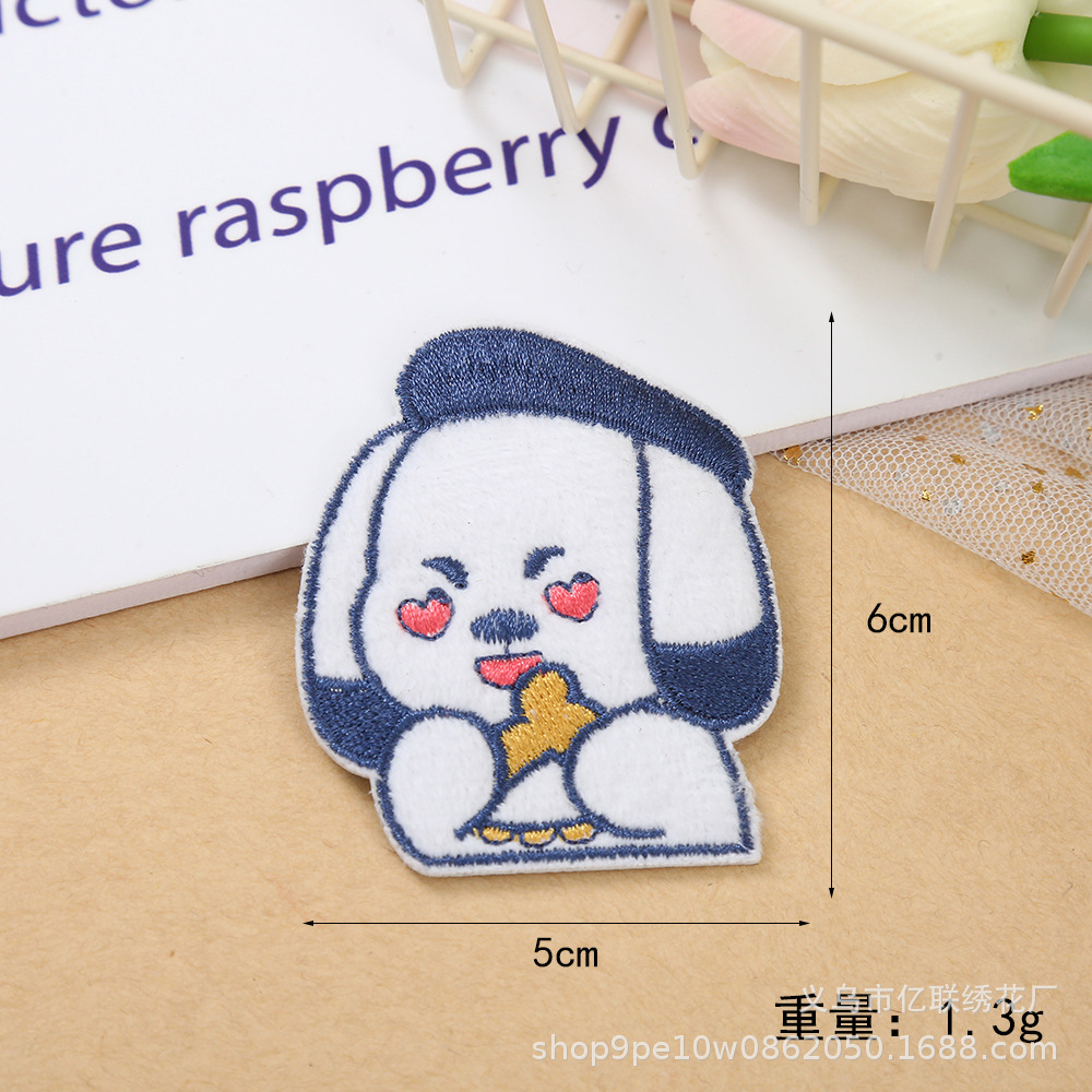 FUENTE suministro directo de fábrica de dibujos animados cachorro autoadhesivas pegatinas de tela accesorios de ropa lindo bordado pegatinas agujero parche pegatinas al por mayor