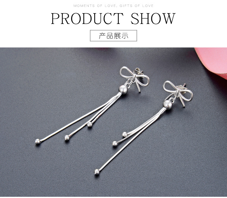 fashion geometric s925 silver bow long tassel earrings wholesalepicture2