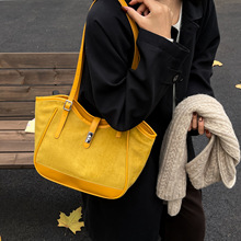 ins秋冬撞色百搭托特包2025新款小众鹿皮绒女包通勤单肩手提包包