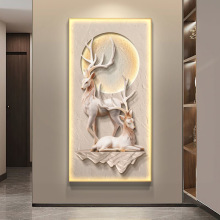 现代简约玄关装饰画麋鹿客厅走廊过道挂画灯画仿立体感入户门壁画