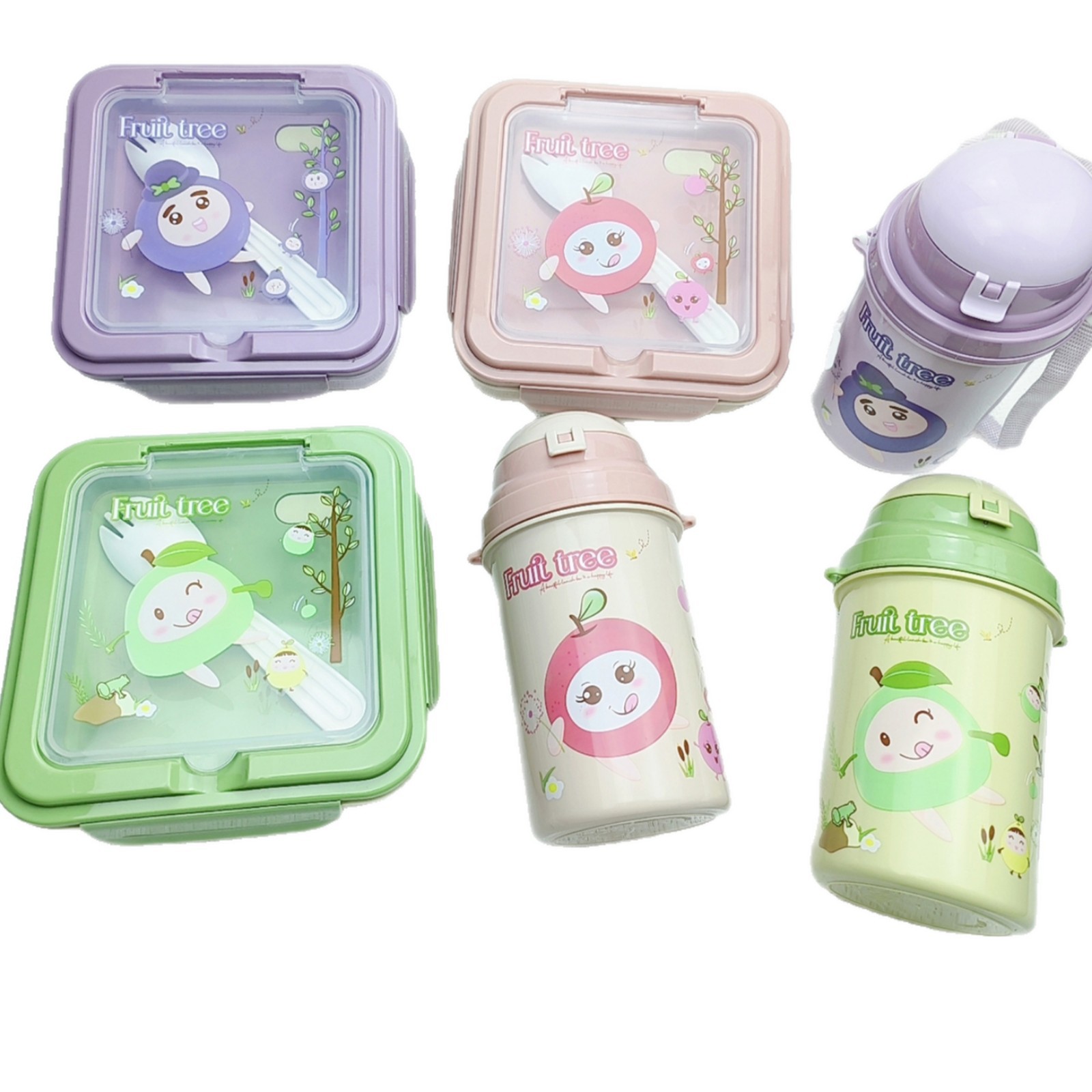 Juego de botella de agua de lonchera con forma de dibujos animados lindo para niños y estudiantes