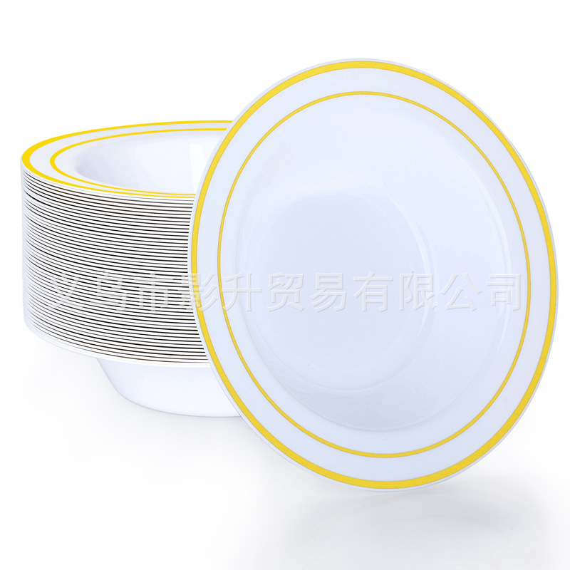 Factory Direct Sales Disposable Plastic Bowls Party Tableware Gold-Rimmed Bowls Silver-Rimmed Salad Bowls Ps Sauce Bowls Wholesale Supply Factory Direct Sales Disposable Plastic Bowls Party Tableware Gold-Rimmed Bowls Silver-Rimmed Salad Bowls Ps Sauce Bowls Wholesale Supply