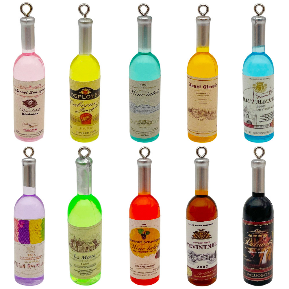 DIY饰品配件彩色树脂仿真红酒瓶耳饰吊坠包包钥匙扣葡萄酒瓶挂件