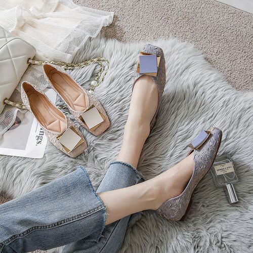 Fairy style gentle single-layer shoes, evening style square toe flat scoop shoes, 2025 new French boat shoes, women summer mino-mino shoes, women