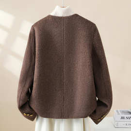 短款双面单绒羊绒大衣女秋冬高端圆领修身气质小个子呢外套