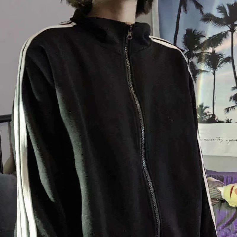 Transfronterizo de tres barras de collar vertical primavera y otoño rayas camisetas de manga larga chaqueta de hombre chaqueta coreana cardigan