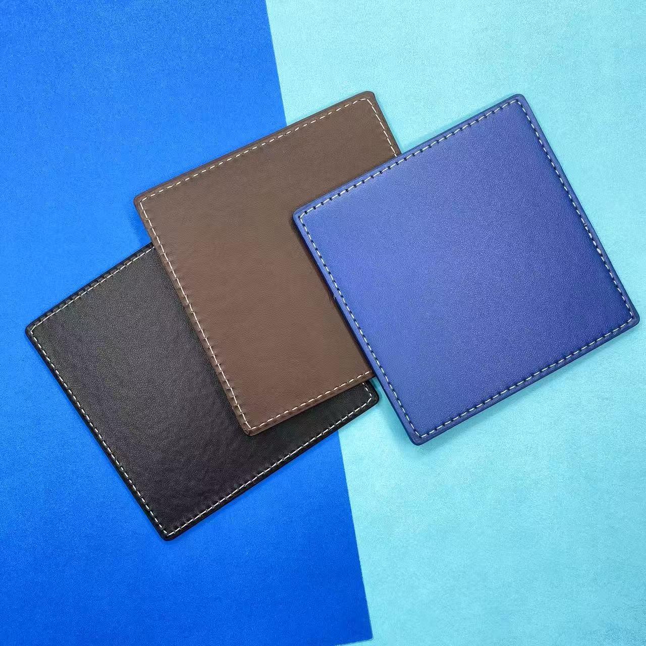 PU现货正方形油边杯垫定制创意酒店双面咖啡茶杯垫10cm圆形杯垫批