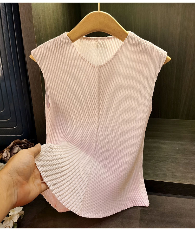 Áo thun ngắn tay cổ chữ V xếp ly vảy rồng đơn giản, thanh lịch đa năng, thiết kế tôn dáng cho nữ mùa hè — Màu đen, Màu xanh lục nhạt, Màu hồng, Màu trắng chi tiết 14