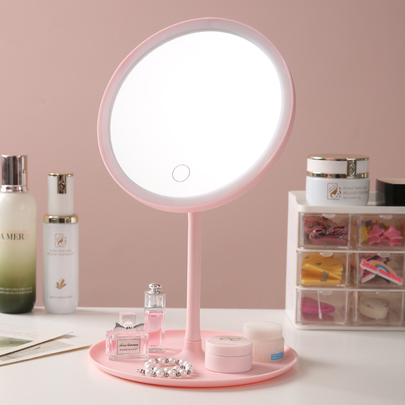 Espejo de maquillaje de plástico con luz inteligente ajustable luz tricolor espejo de vestir dormitorio táctil led espejo de maquillaje